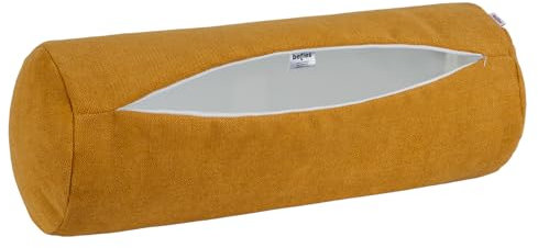 beties Farbton-Serie XL Nackenrollenbezug ca. 25x70 cm Premium Uni Kissenhülle aus deutschem Unternehmen, Chenille-Haptik in Raumausstatter Qualität - Curry-gelb