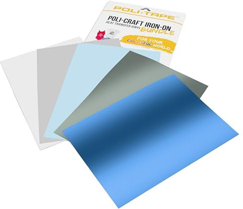 POLI-CRAFT IRON-ON BUNDLE WINTER – 5 x POLI-FLEX® TURBO®, Turboschnelle Transferfolie für Textilien, Winter (Weiß, Hellgrau, Eisblau, Silber Metallik, Bright Blue), 5 x A4 (21 cm x 29,7 cm)