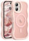 UEEBAI Coque Magnétique pour iPhone 16 Plus Compatible avec Recharge sans Fil, Wave Frame Étui en Silicone Liquide, Housse de Protection Antichoc Bumper Cover Case avec Anti-Rayures, Rose