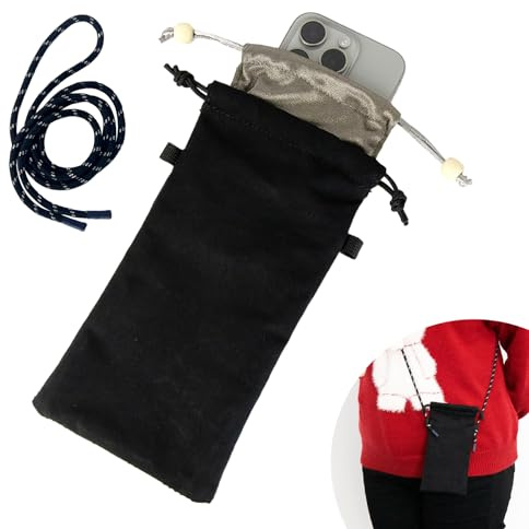 EMF Shield Sleeve für Handy, 2-in-1 Strahlungsblocker-Hülle, Schwarz | Silberfaserfutter und wasserdichte Hülle mit langem Riemen, universell passend