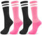 DECOVICI Kinder Fußballsocken für Mädchen und Jungen 4 Paar, Kniestrümpfe Fussball Socken für Kinder, Lange stutzen kinder fußball für 3-13 Jahre Rugby Tägliches(7-13Jahre,2Schwarz+2Rosa)