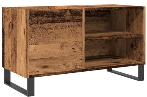 vidaXL Record Cabinet/Sideboard - Engineered Wood in Old Wood Finish with Iron Feet - Vinyl LP Record Storage with Versatile Sturdy Top for Player Stand in Living Room