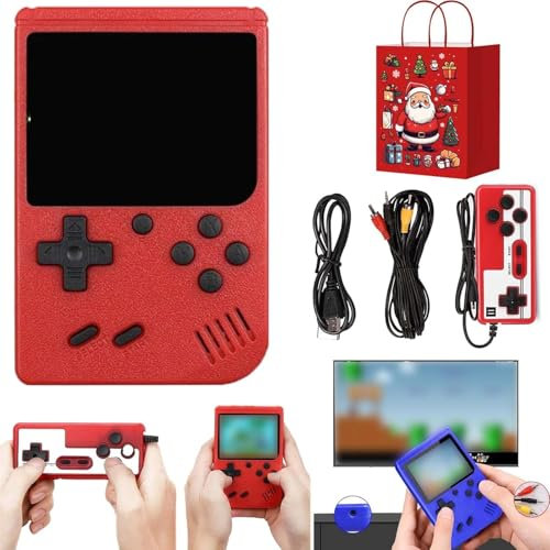 Console de Jjeux Rétro Portable, Plus de 400 Jeux Nostalgiques, Console de Jeux Rétro Portable 2 Joueurs, Jouer sur TV, Console de Jeux Portable avec Sac de Noël pour Cadeaux de Noël (Rouge)
