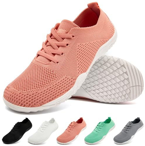 IVQDZL Chaussure Femme Tennis Slip on Basket Running Basquette Barefoot Sport Marche Minimalistes Sneakers Légères Roses 38 EU