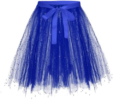 Hauetro Tüllrock Damen Leuchtender Tüll Rock mit Lichterkette Karneval Sterne Kostüm Tütü mit Licht Glitzer Weltall Kostüm Star Garde Konfetti Tüll Fasching Cosplay Partykleid Rock Tüllrock Damen