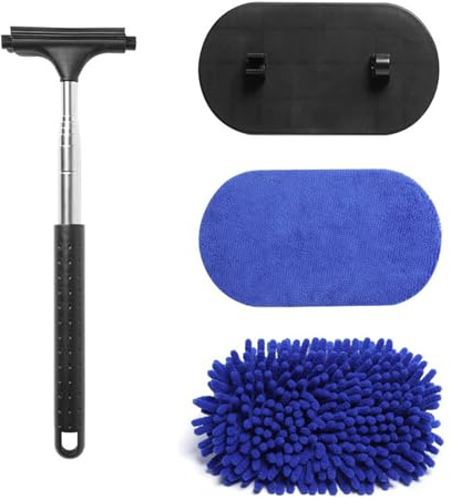 CHSEROK Windschutzscheiben Reiniger Innen, 3-in-1-Fensterputzer Set, （28~100cm） Teleskop-Windschutzscheiben Reiniger, 180° Drehbar, für Reinigen von Autos, Entnebeln und Wischen Rückspiegeln