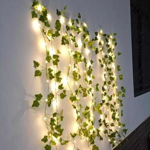 Marco Paul Battery Ivy Vine 80 LED Fairy Lights Battery Operated 8.8m Artificial Leaf Hanging Garland Battery Light String Lights For Bedroom Wedding Decor Fake Ivy (80 LED Ivy String Light)
