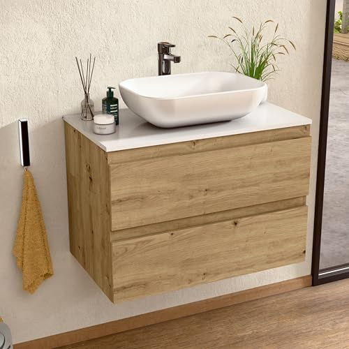 BELLOBATH Mueble Baño Suspendido 100 cm Roble/Blanco, Lavabo