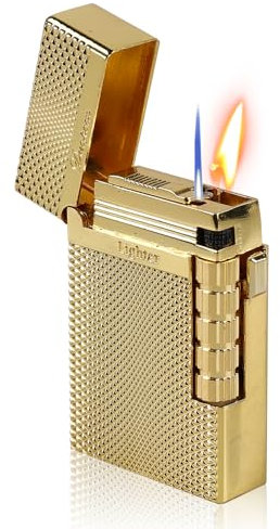 GOEDCH Vintage-Feuerzeug: Seitenrad-Mattfeuerzeug, Einstellbare Jet Flamme Feuerzeug für Kerze, Männer Geschenk, Outdoor, Camping, Zigarre (Ohne Gas Gold)