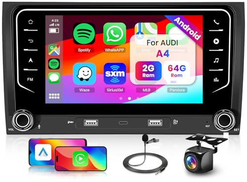 Hodozzy 2G+64G Android Autoradio für Audi A4 B6 S4 RS4 Seat Exeo mit Wireless Carplay Android Auto Mirrorlink, 7 Zoll Touchscreen Autoradio mit Navi WiFi Bluetooth DSP FM/RDS Radio mit Rückfahrkamera