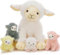 MorisMos Beige Schaf Kuscheltier XXL mit 4 lamm im Bauch, 35cm groß Schaf Plüschtier Stofftier Kuscheltiere, sheepteddy Geburtstag Weihnachten Geschenk