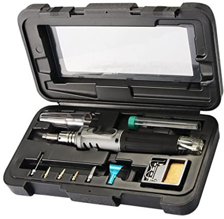 Soldering Iron Kit Gas Soldering Iron Set 10 in 1 Welding Kit Automatic Ignition Portable Pen-Shaped Grey