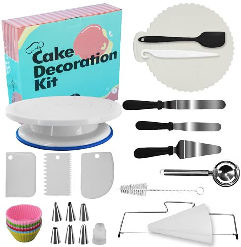 Chumix Tortenplatte Drehbar, Cake Board, Tortenständer Set mit 28cm Drehbare Tortenplatte & Torten Zubehör für Anfänger und Profis - Cake Stand, Drehteller Torte & Kuchen Zubehör