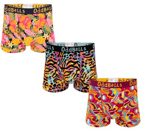 OddBalls Mens Boxers Multipack – 3 Classic Fit Cotton Boxer Shorts, Underwear with Elastic Waistband – Breathable, Soft Mens Boxer Briefs (UK, Alpha, XXS, Regular, Regular, Summerfest Bundle)