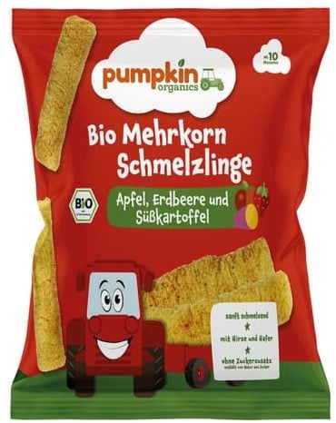 Pumpkin Organics Bio Mehrkorn Schmelzlinge Apfel, Erdbeere und Süßkartoffel ab 10 Monaten (0.03 kg)