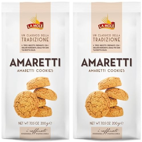 La Mole - Amaretti Biscuits (200g, Pack of 2) | Sweet & Crunchy | Gourmet Artisan Italian Biscuits | Made in Italy | Soft almond taste | Perfect with Coffee & Tea