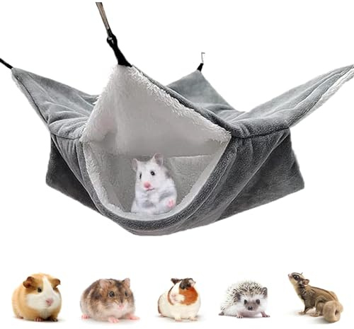 JOZMMZEOOA Meerschweinchen Hängematte 34 x 34CM, Hamster Sommerhängematte | Eisseide, Verstellbar, für Hamster Chinchilla, Kristallgrau