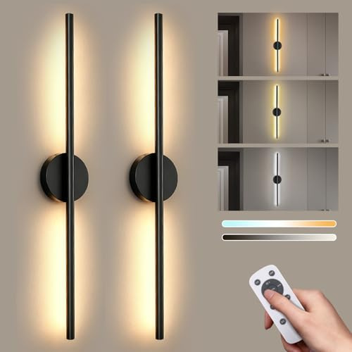 ExKeen 2 Stück Wandlampe Akku 8000mAh, Wandleuchte Ohne Stromanschluss mit Fernbedienung, 70cm Dimmbare Kabellos Wandleuchte, 360° Drehbare Touch Nachttischlampe Moderne Schlafzimmer Wohnzimmer