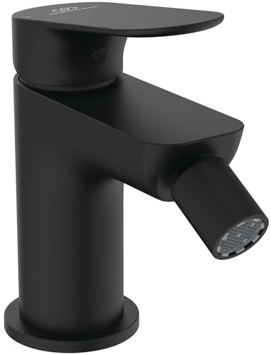 Ideal Standard Alero Bidetarmatur, Auslaufhöhe 95 mm, wassersparende Bidet-Handbrause mit Ablaufgarnitur, leicht zu reinigen – Schwarz Matt (48 x 123,5 x 126 mm)