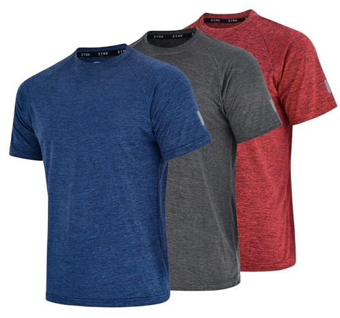 Zynk® Mens T Shirt Pack of 3, Workout Gym Sports Short Sleeve Shirts Men with Reflective Details, Quick Dry Breathable Running Top Men Moisture Wicking Activewear Gym Top, Men T Shirts Multipack S-4XL