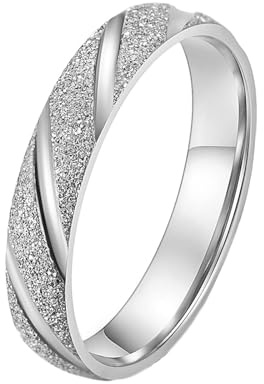 Whoiy Hochzeitsringe 4MM Breit Silber Ohne Stein, Edelstahl Ring Sandgestrahlt Herren Verlobungsring mit Personalisiert Namen Gravur Modeschmuck für Männer Größe 65 (20.7)