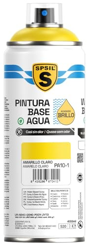 SPSIL Pintura Spray Base Agua Amarillo Claro 400ml - Sin Olor, para Madera, Plástico, Metal y Automóvil - Acabado Profesional, Secado Rápido y Ecológica