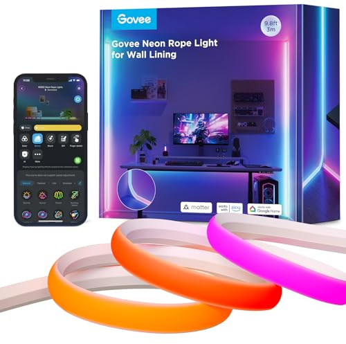 Govee RGBIC Neon LED Strip Light for Skirting Board, Work with Matter, 3M | Work with Alexa & Google Assistant, LED Rope for Living Room, Soft light 22.5mm Wide Light-Emitting Area, Adjustable length