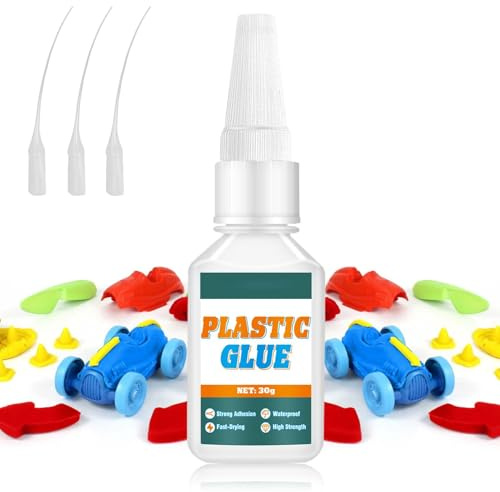 30G Super Glue for Plastic, Fast-Drying Heavy Duty Plastic Glue for PVC, Models, 3D Prints, Toys, Waterproof Adhesive for Home DIY Crafts, with Anti-Clog Cap & Brush Applicator