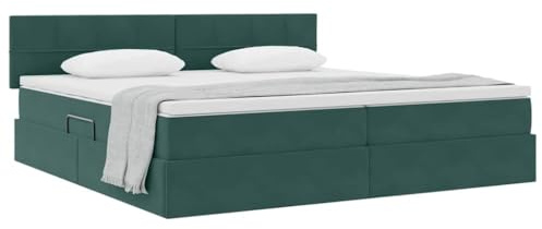vidaXL Aufbewahrungsbett mit Matratze Dunkelgrün 200 x 200 cm Samt, Elegantes Bett mit Stauraum, Moderne Matratze, hydraulisch, weiche Polsterung, stylisches Design, organisiert