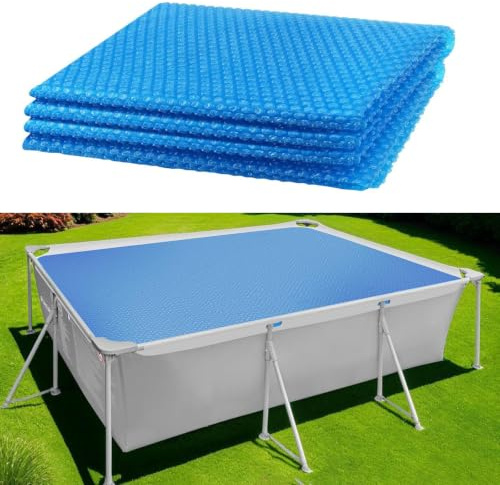 Pellicola Solare Piscina 400 x 600 cm Tagliabile, Riscaldamento Piscina Telo Solare Tagliabile Resistente Ai Raggi UV e All'Abrasione per Fuori Terra, Blu