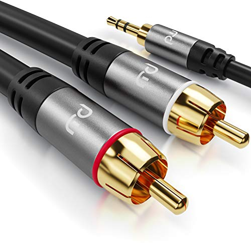 CSL - 1m Cinchkabel Stereo 3,5mm Klinke zu 2X Cinch - AUX Eingänge Audio 3,5mm Klinken Stecker zu 2X Cinch RCA Stecker - Metellgehäuse vergoldet Audiokabel doppelt geschirmt