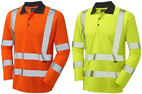 Leo Workwear Swimbridge Hi Vis Comfort Poly/Cotton Sleeved Split-Hem Polo Shirt, Small, Hi-Vis Orange