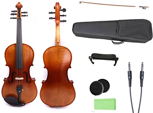 Yinfente Violino elettrico a 5 corde, in legno d'acero, con parte posteriore in abete rosso, accessori EQ con custodia rigida, archetto in legno brasiliano, colofonia, cavo AUX, panno per la pulizia