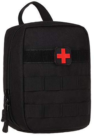 HUNTVP LEER Molle Erste Hilfe Tasche mit Rotkreuz Patch Taktische Notfalltasche kleine Medizintasche Wasserdicht EDC Pouch Militärisch First-Aid Medikamentetasche- Schwarz