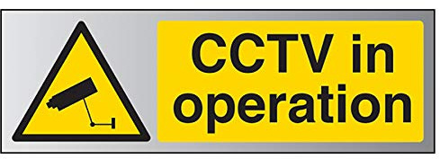 V Safety Warning General-CCTV In Operation Sign - 450mm x 150mm - Self Adhesive Alu Effect