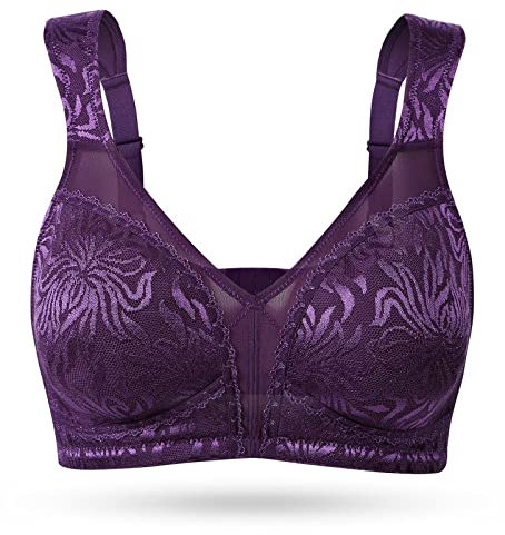 WingsLove Women's Full Coverage Bra Non Padded Comfort Minimiser Bra Wire-Free Bra Plus Size (Purple 40DD)