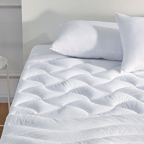 SLEEP ZONE Coprimaterasso rinfrescante per letto matrimoniale, coprimaterasso trapuntato a zone di alta qualità, lavabile in lavatrice, resistente, con tasca profonda da 20,3 a 53,3 cm (bianco,