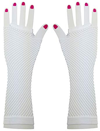 MoreChioce Damen Netz Handschuhe,Frauen Lange Fingerlose Netzhandschuhe Handstulpen für Party Fasching und Show Kostüme,Weiß