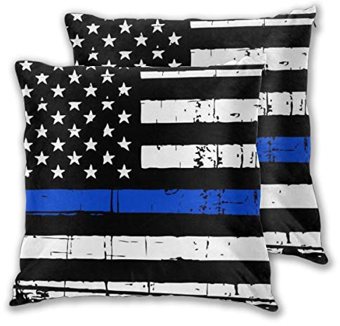 Granbey 2 x blaue Lives Matter amerikanische Flagge, Kissenbezüge im Polizei-Stil, Kissen-Set, USA, Polizei-Flagge, Baumwollkissensets, Sterne, Heimdekoration für Schlafzimmer, Couch 45.7 x 45.7 cm