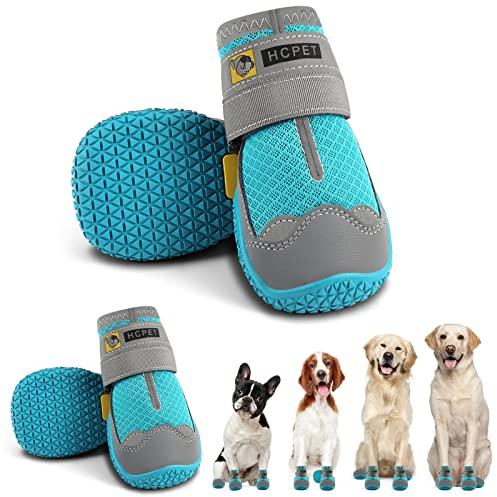Hcpet Pfotenschutz Hundestiefel, Hundeschuhe Hundeschuhe mit reflektierenden Riemen, Welpenschuhe für kleine mittelgroße Hunde im Freien, Pfotenschutz, 4 Stück
