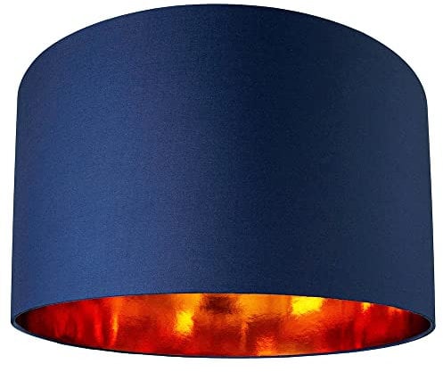 Contemporary and Chic Midnight Blue Cotton 20 Floor or Pendant Large Circular Drum Lamp Shade with Shiny Copper Inner | Stunning Statement Piece by Happy Homewares