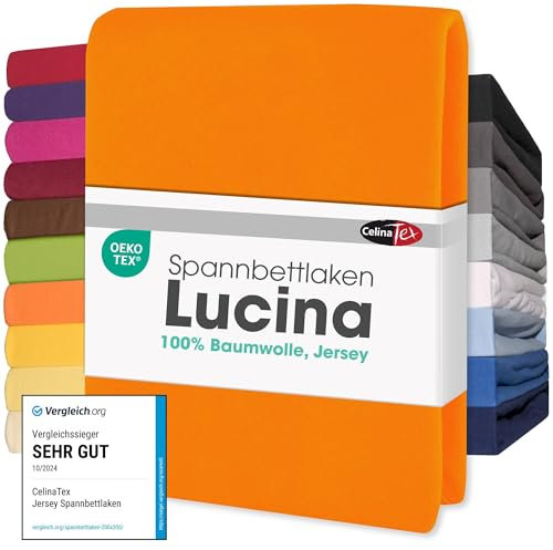 CelinaTex Jersey Spannbettlaken Lucina Doppelpack 180x200-200x200cm orange 100% Baumwolle gekämmt bis 26cm Matratzenhöhe Spannbettbezug, Leintuch, Bettlaken, elastisch, Strech, Oeko-Tex