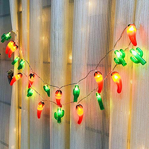 Red Chili Green Cactus String Light Artificial Pepper Cactus 20LED Christmas Fairy Night Lights Battery Powered for Indoor & Outdoor Party Wedding Decor