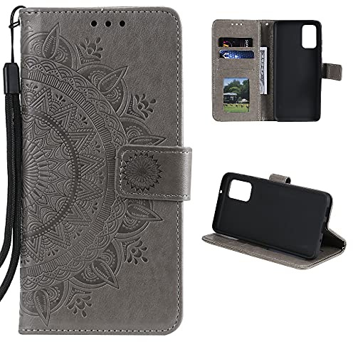CoverKingz Handytasche kompatibel mit Samsung Galaxy A03s - Handy Case mit Kartenfach Handyhülle - Flipcase klappbar Motiv Mandala Grau