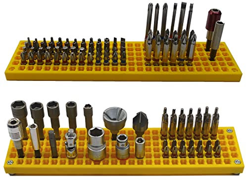 FREE ZONE - Set organizer per punte (giallo) - Contenitore per punte da 158 fori - Punte esagonali da 1/4 e adattatore per punte di azionamento - Archiviazione della cassetta degli attrezzi