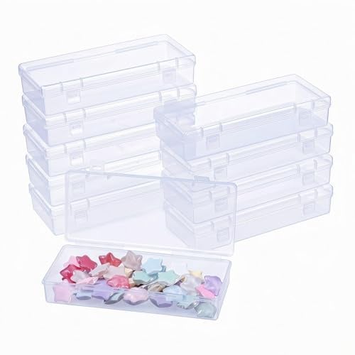 LJY 10 Kunststoffboxen mit Deckel, Transparent, 15,5 x 6,5 x 3 cm | Für Stifte, schmale Werkzeuge, Pinsel und trockene Bastelkomponenten an Schreibtisch, Werkbank oder im Studio