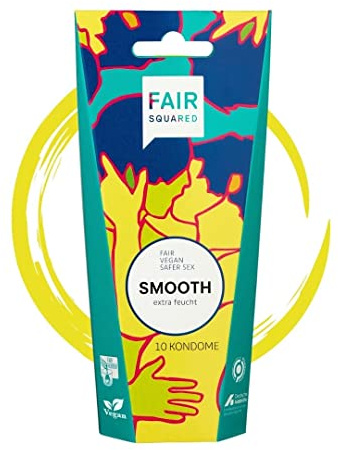 FAIR SQUARED 10 Stück Kondome Smooth – extra feucht mit Extraportion Gleitmittel – vegane condoms – Naturkautschuk nachhaltig & fair – LGBTQ – Präsevativ gefühlsecht hauchzart – Condome vegan
