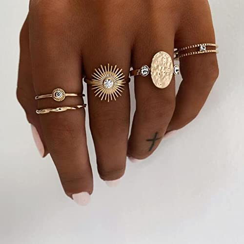 Wendalern Boho Perle Knöchel Joint Ringe Gold Sonne Knöchel Stapelbar Ringe Set Vintage Strass Geometrischen Ring Schwanz Ring Zeigefinger klingeln Schmuck Für Frauen Teenager-Mädchen