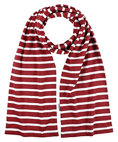 modAS Unisex Bretonischer Schal mit Streifen und uni verschieden Farben - Herrenschal Damenschal Kinderschal 20x160 cm in Rot-Melange-Weiß