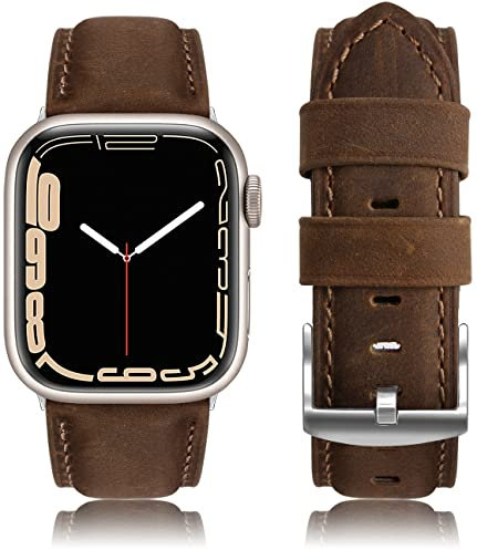 Tuocal Cinturino in vera pelle compatibile con cinturino Apple Watch 42 mm(Series 3/2/1) 44 mm 45 mm 46 mm uomo donna di ricambio morbido cinturino compatibile con iWatch serie 10 9 8 7 6 5 4 3 2 1 SE